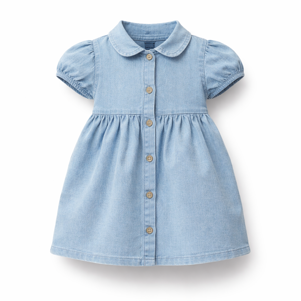 Classic Sky Blue Button Dress