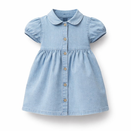 Classic Sky Blue Button Dress