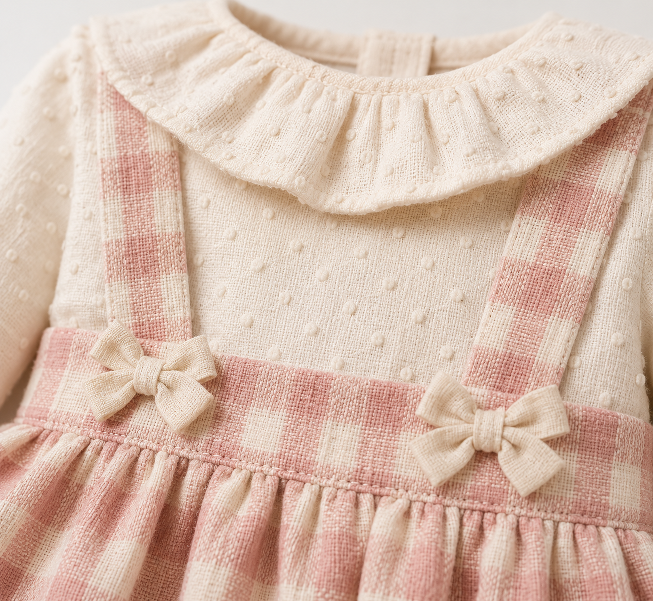 Pink Plaid Dress Set with Matching Bows