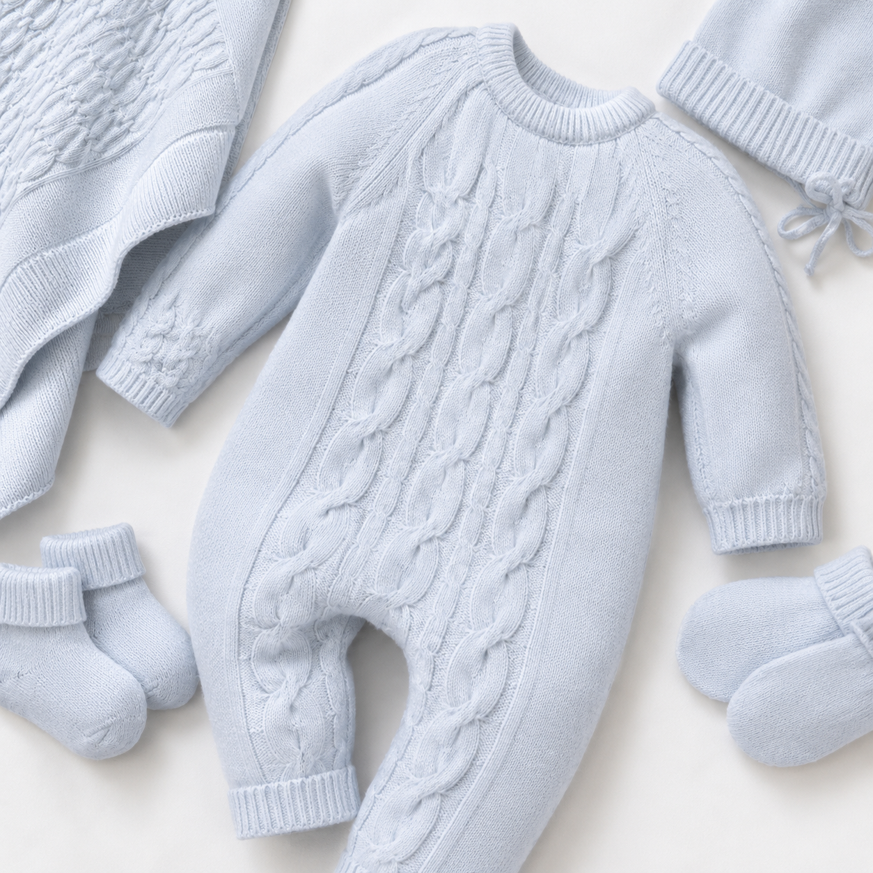 Blue Cozy Cable-Knit Newborn Set