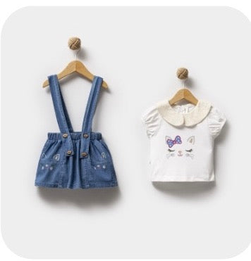 Denim Suspender Skirt Set