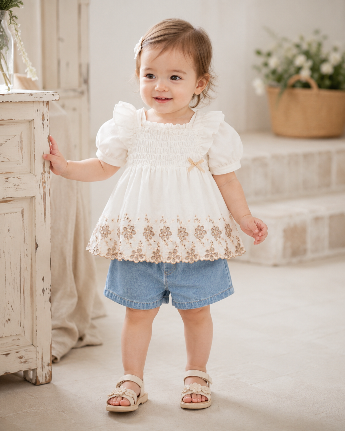 Daisy Charm Embroidered Short Set