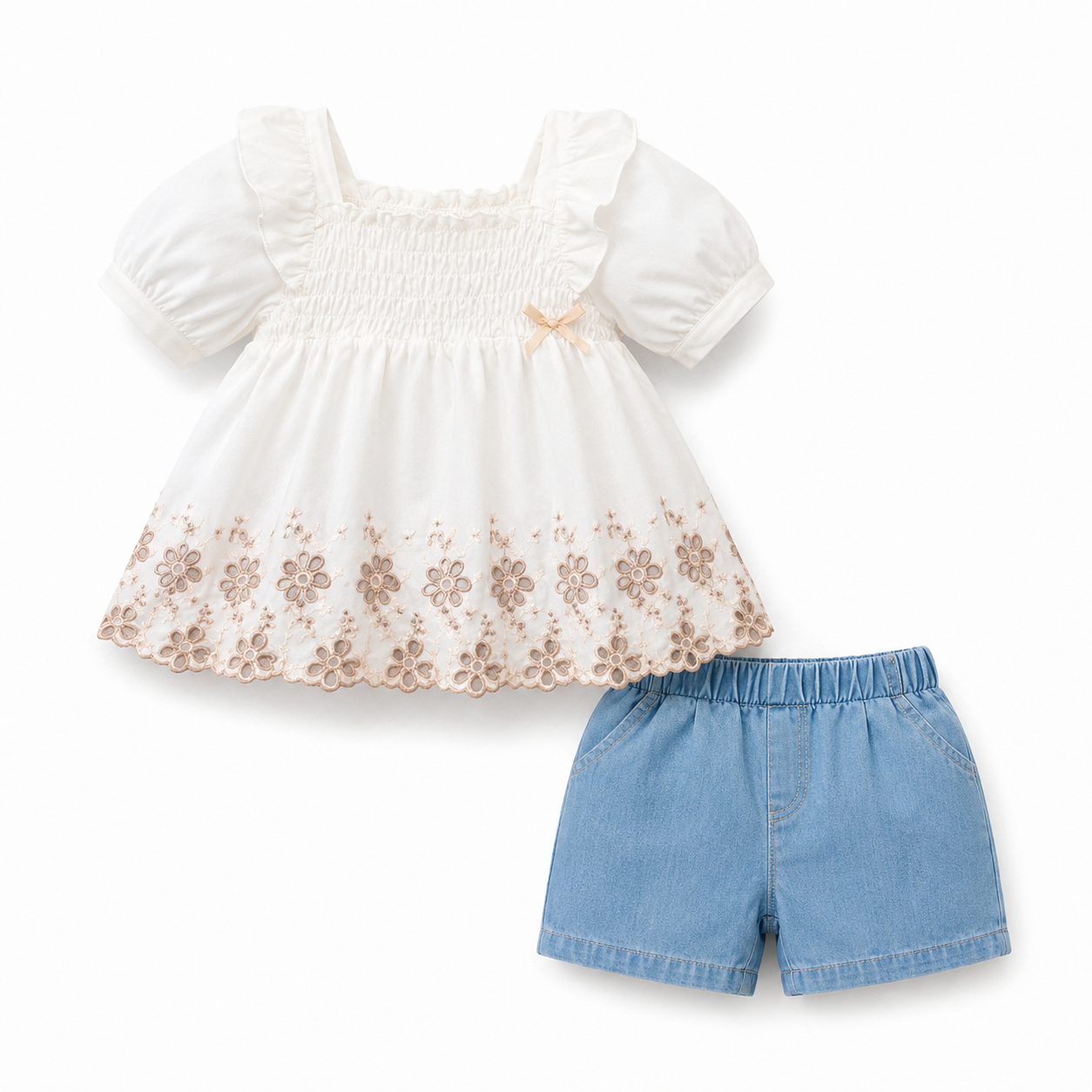 Daisy Charm Embroidered Short Set