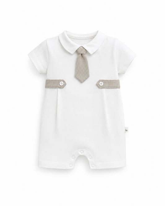 Baby Boy White Cotton Romper
