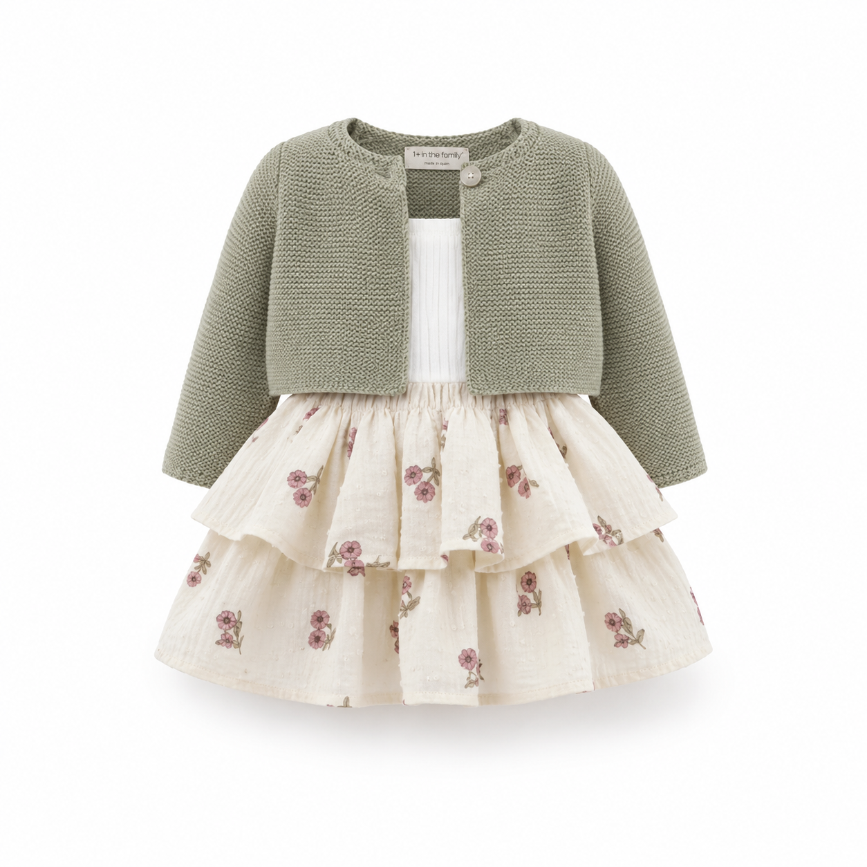 Cherry Skirt Set with Knit Cardigan