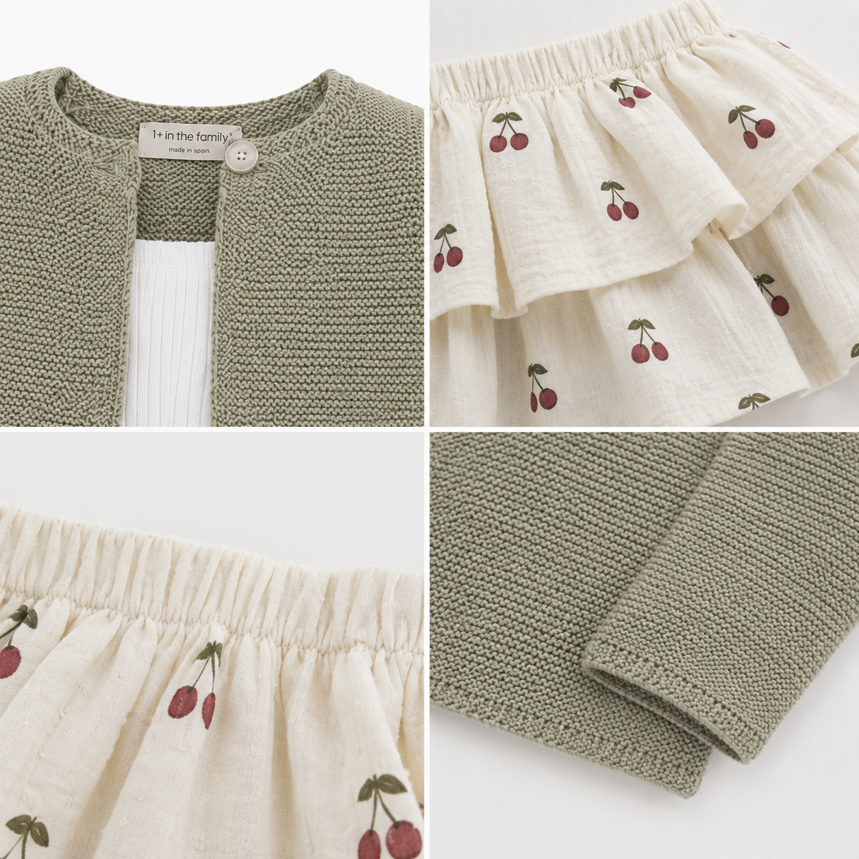 Cherry Skirt Set with Knit Cardigan
