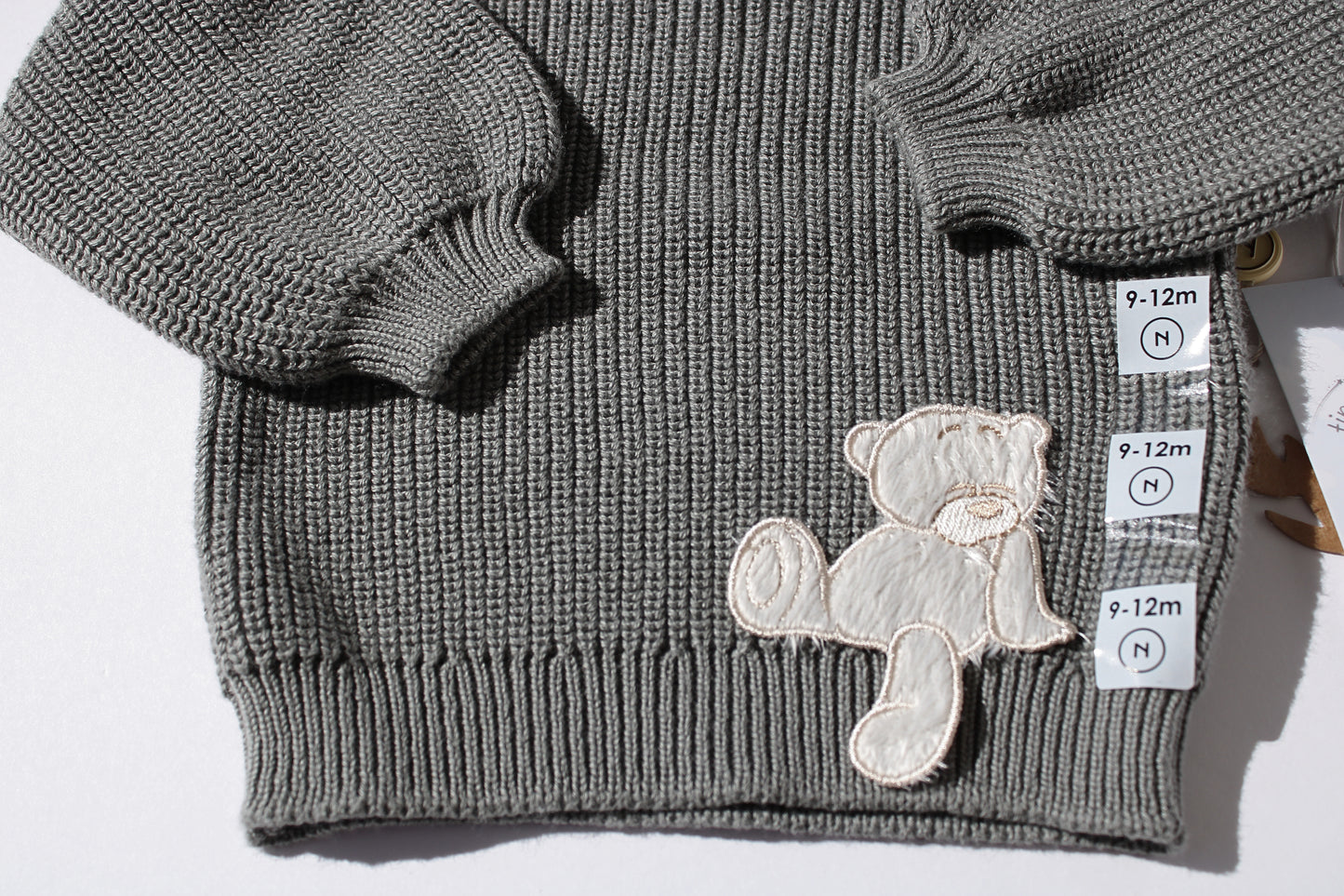 Two- Tone Knit Set with Teddy Bear