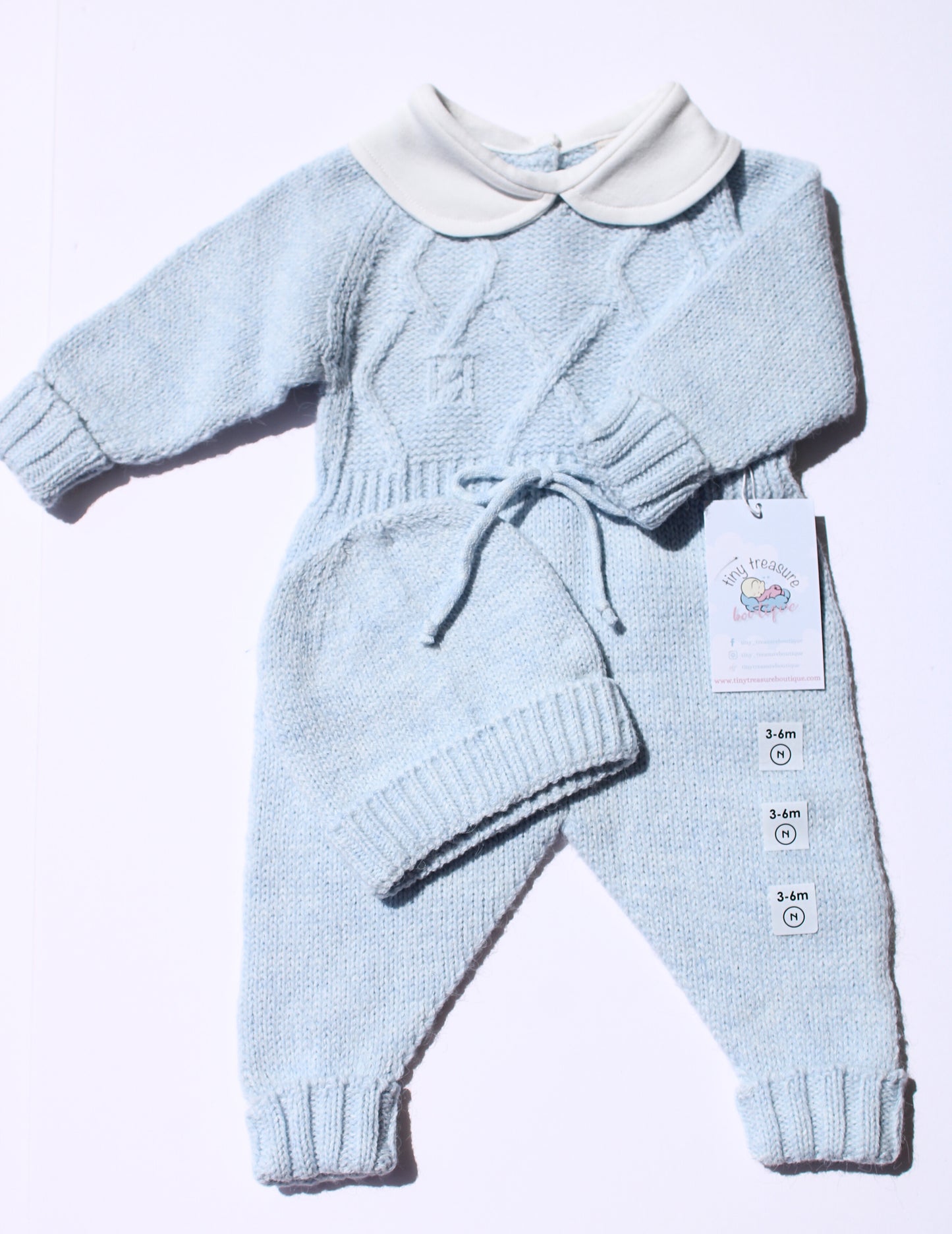 Classic Knitted Baby Romper with  Beanie