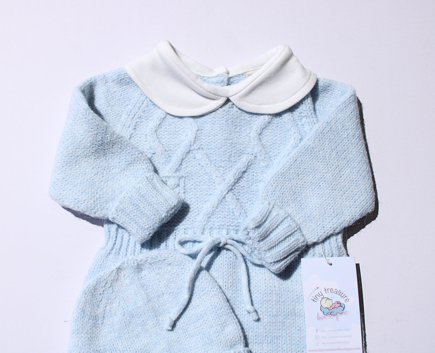 Classic Knitted Baby Romper with  Beanie