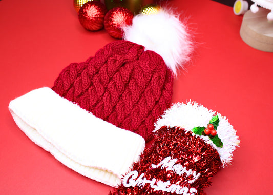 Gorro Navideño Tejido con Pompón para Bebés