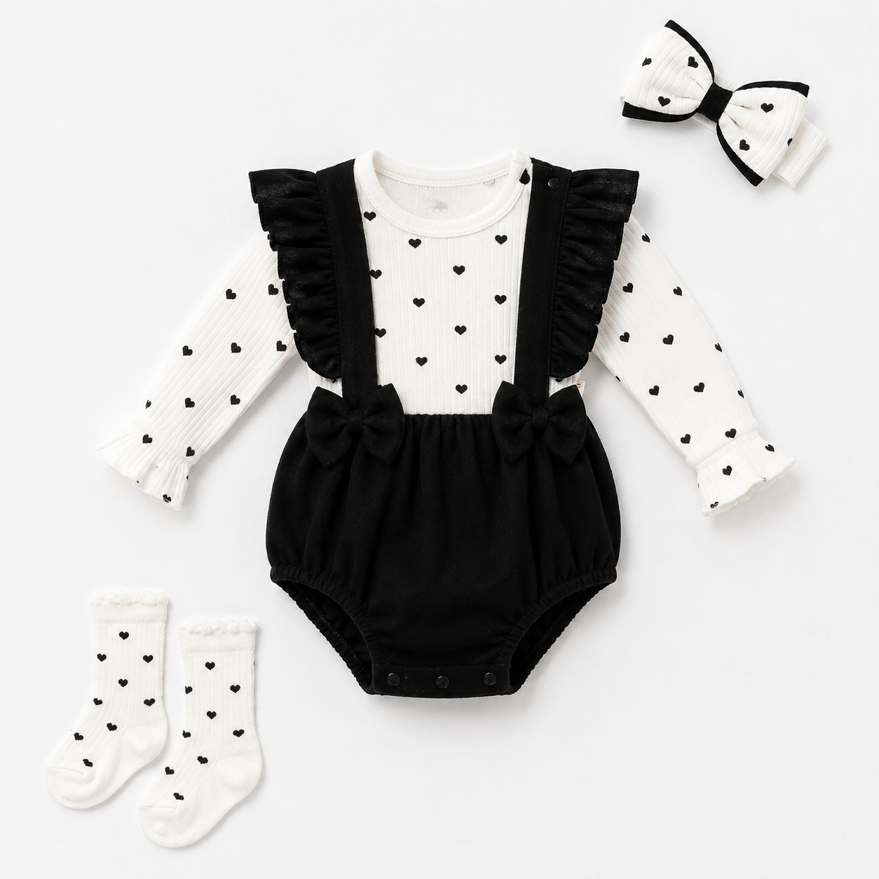 Monochrome Hearts Romper Set