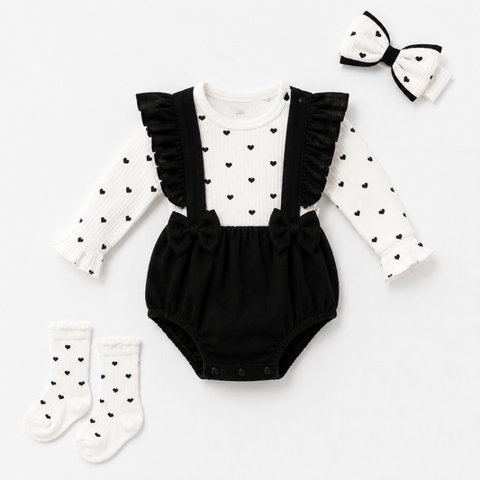 Monochrome Hearts Romper Set