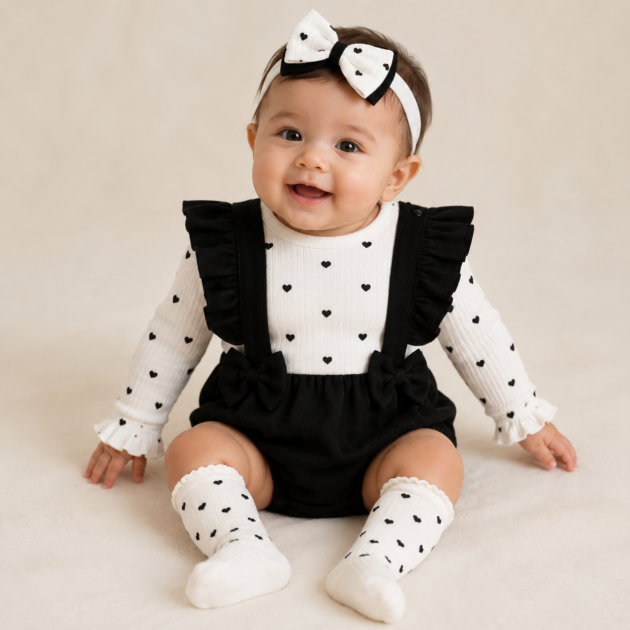 Monochrome Hearts Romper Set