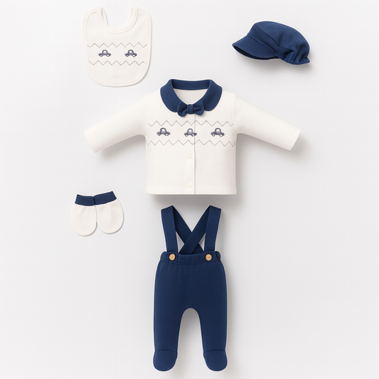 Navy Blue Suspender Cotton Set