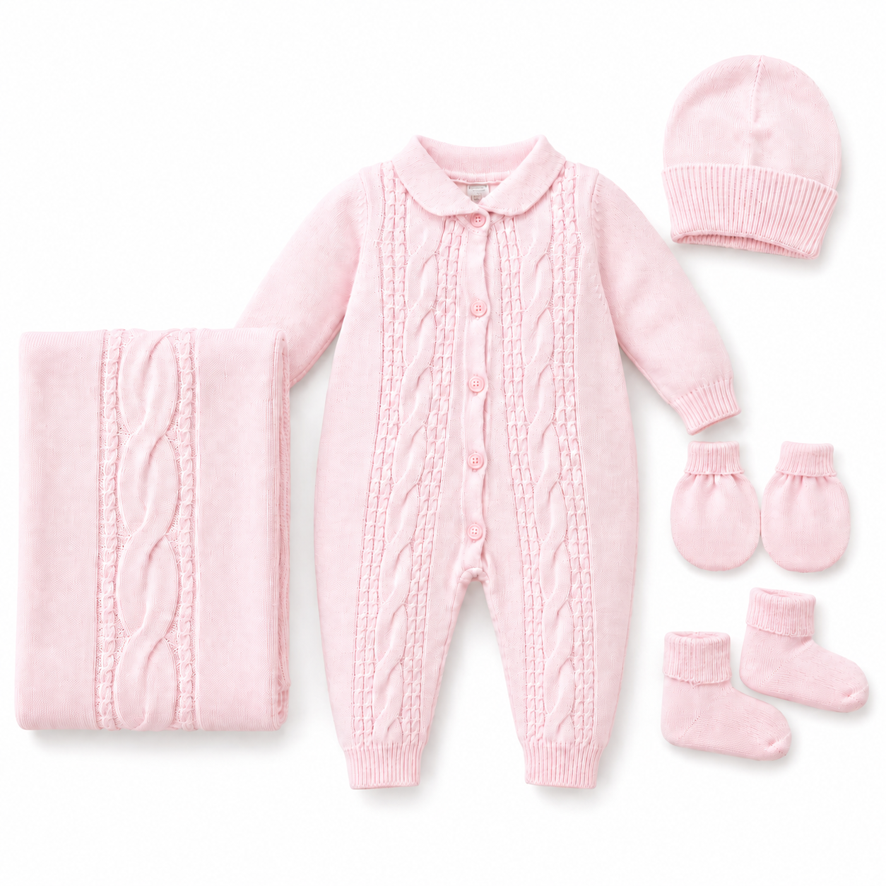 Pink Cable Knit Newborn Set