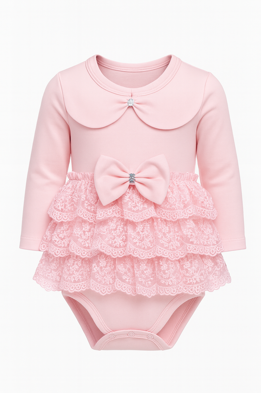 Pink Lace Dress with Bow