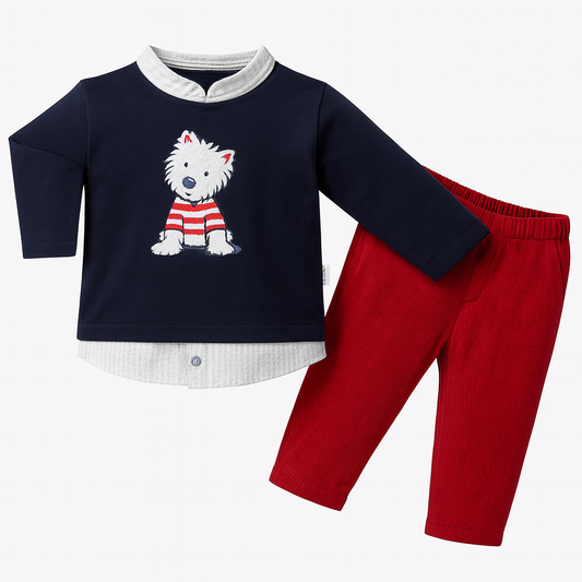 Set Festivo con Perrito en Azul Marino y Rojo