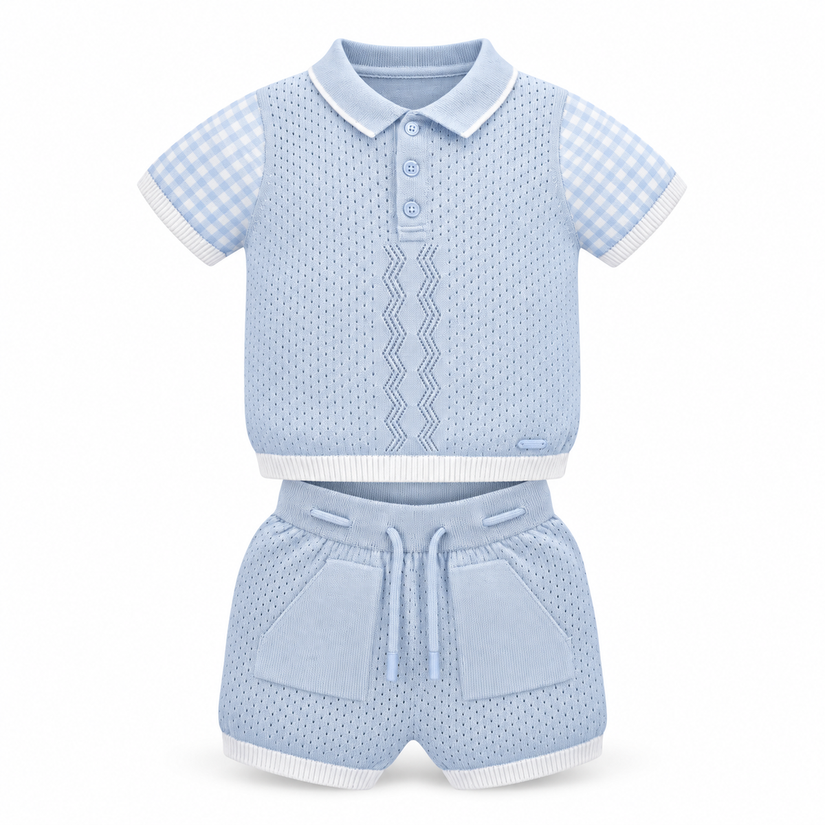 Sky Blue Gingham Knit Set