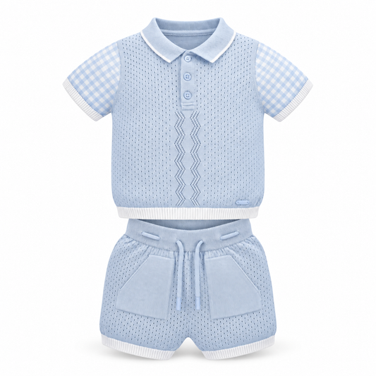 Sky Blue Gingham Knit Set