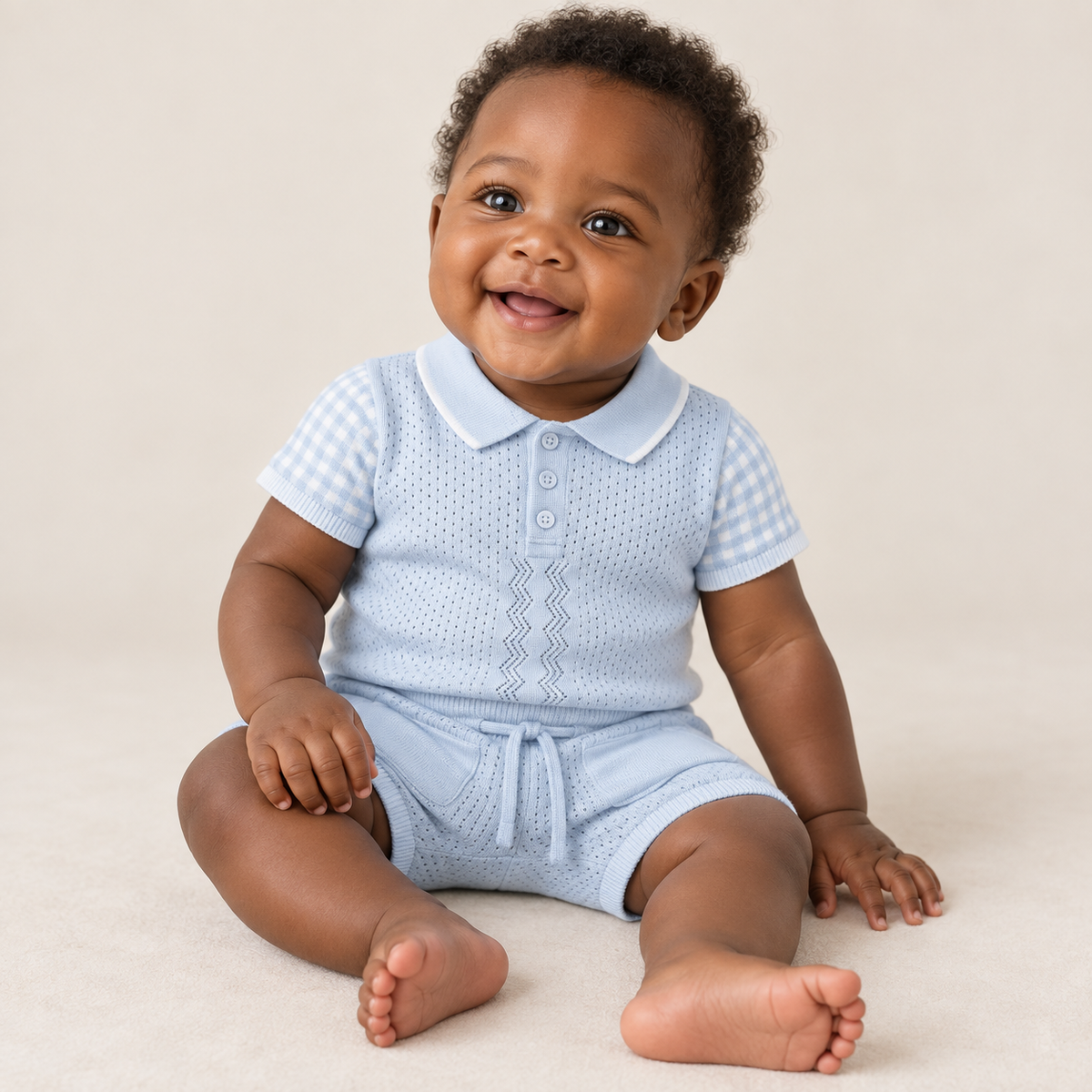 Sky Blue Gingham Knit Set