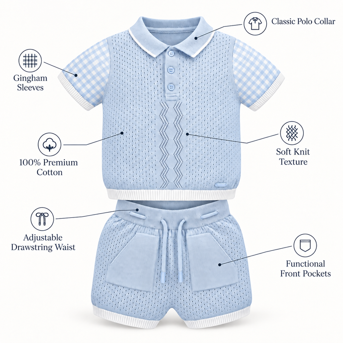 Sky Blue Gingham Knit Set