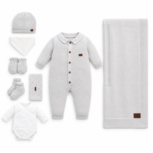 Soft Grey Heritage Newborn Knit Set