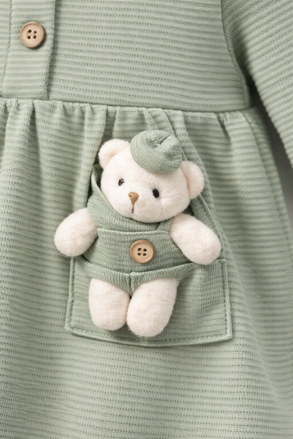 Sweet Teddy Sage Dress Set