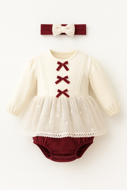 Velvet Bow Baby Set
