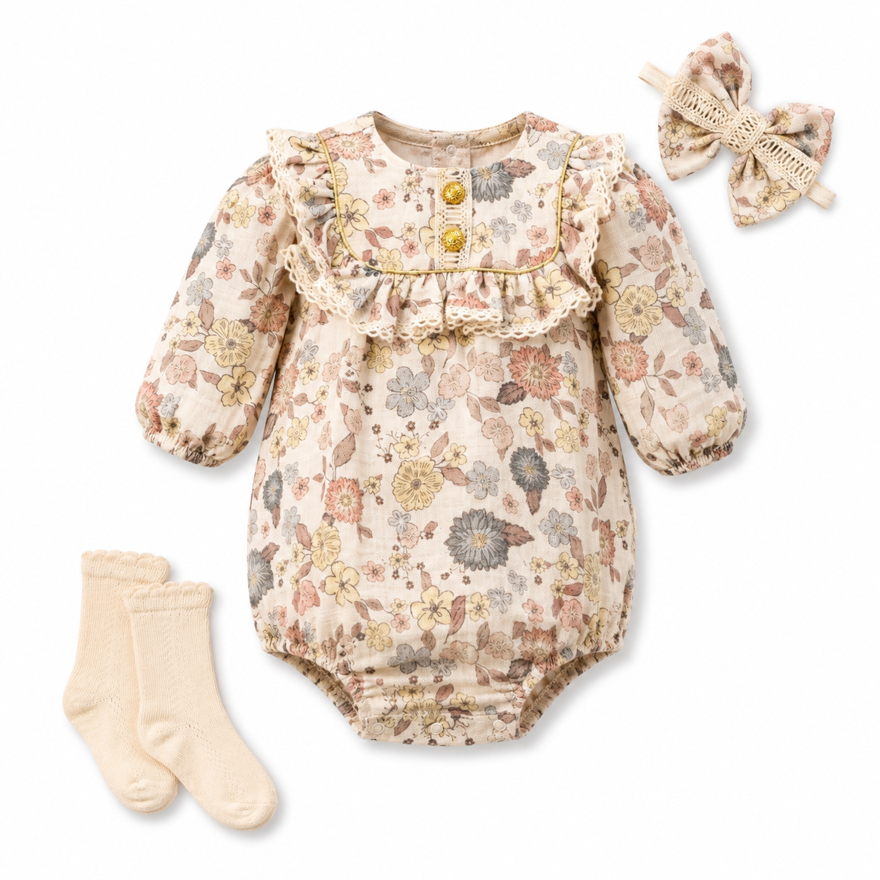 Vintage Floral Romper Set