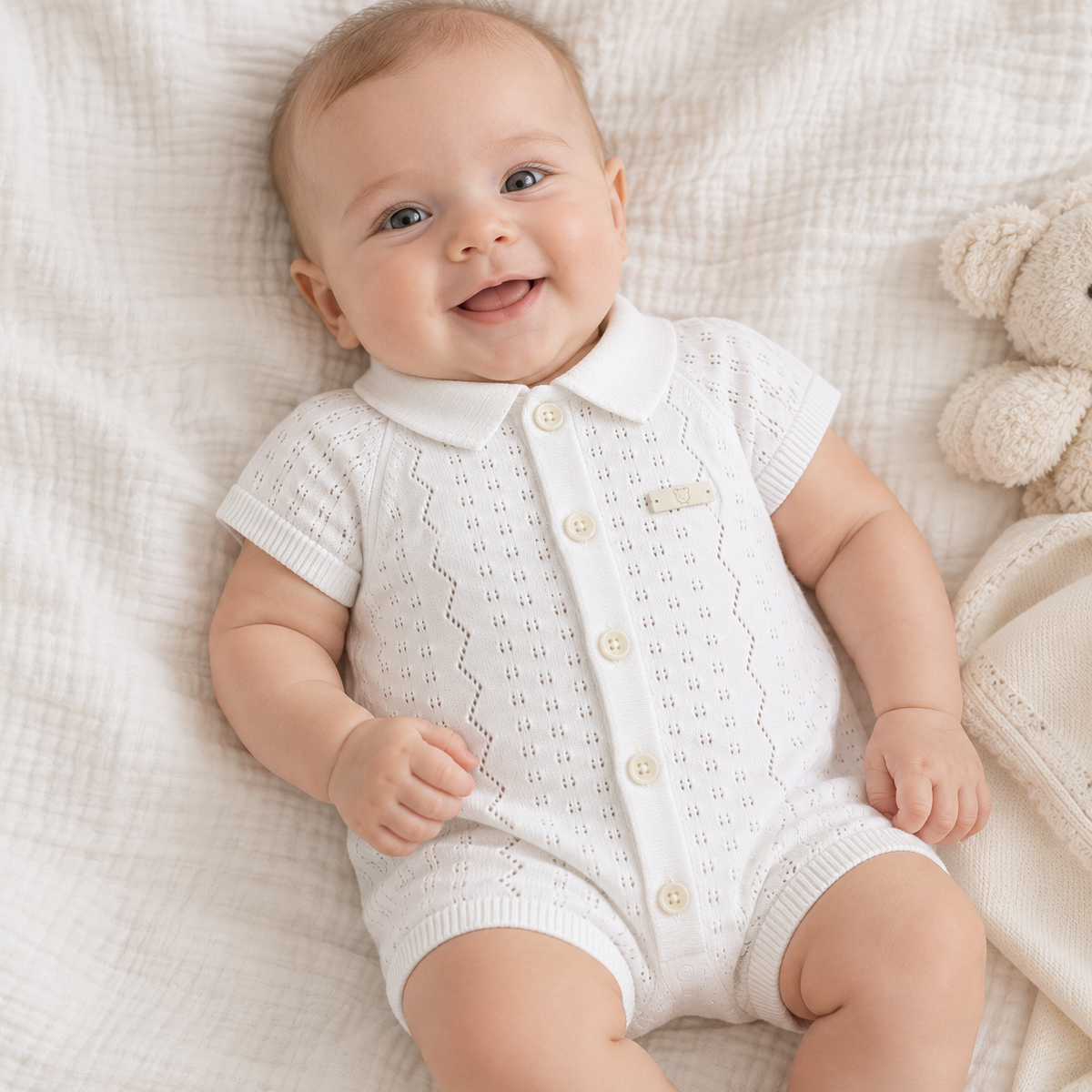 Little Gentleman Pointelle Knit Romper