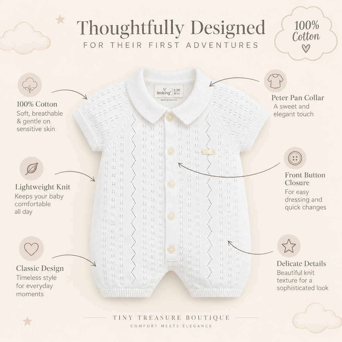 Little Gentleman Pointelle Knit Romper
