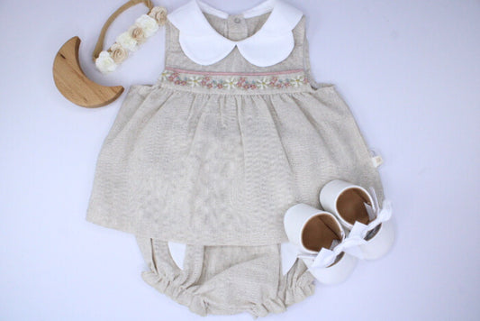 Baby Girl 2 Pieces Beige Flower Set