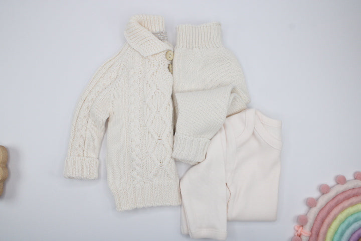 Baby Boy Beige and White 3 Pieces Set